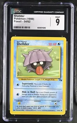 CGC Mint 9 Graded Shellder Fossil 1999 Pokemon Card #54 54/62 - Image 1