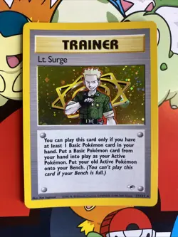 Pokemon TCG Lt. Surge Trainer 17/132 Gym Heroes Vintage Card From 2000 LP - Image 1
