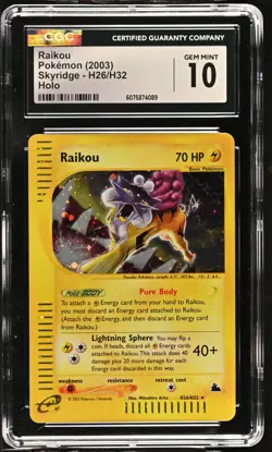 CGC 10 GEM MINT Raikou 2003 Skyridge H26/H32 Holo Pokemon Card - Image 1