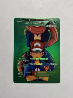 Ash Ketchum Vmax HP 50,000,000 Weakness NONE Green Foil Fan Art Card Mint/NM - Image 1