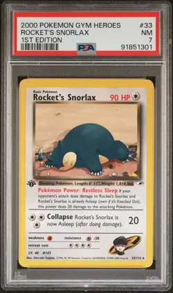 2000 POKEMON GYM HEROES 1ST ED #33 ROCKET'S SNORLAX PSA 7 - Image 1