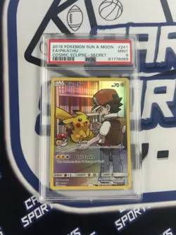 2019 Pokemon Sun & Moon Cosmic Eclipse Secret Full Art #241 Pikachu PSA MINT 9 - Image 1