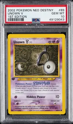 2002 POKEMON NEO DESTINY 1ST ED #89 UNOWN V PSA 10 - Image 1