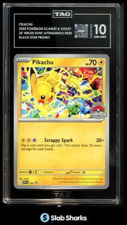 2025 POKEMON S&V WORLDS EVENT ATTENDANCE #225 PIKACHU BLACK STAR PROMO TAG 10 - Image 1