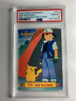 1999 Topps Pokemon #TV1 Ash Ketchum & Pikachu Blue Logo PSA 10 ***GEM MINT*** - Image 1