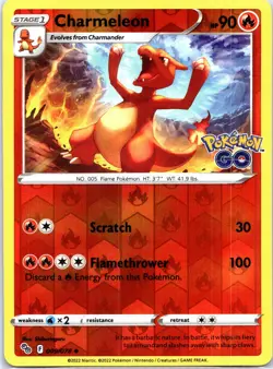 Charmeleon Reverse Holo Uncommon PGO Pokemon GO 009/078 NM - Image 1