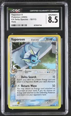 CGC 8.5 Vaporeon 2005 EX Delta Species 18/113 Holo Pokemon Card - Image 1