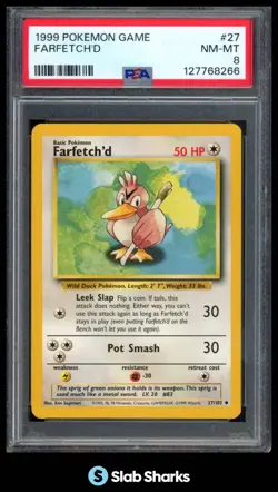 1999 POKEMON SET UNLIMITED #27/102 FARFETCH'D UNCOMMON PSA 8 - Image 1