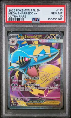 2025 POKEMON PFL EN MEGA SHARPEDO ex ULTRA RARE GEM MT PSA 10 LOW POP - Image 1
