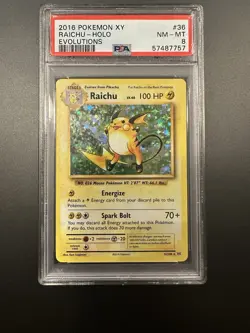 Pokemon TCG XY Evolutions Raichu Holo Rare Card 36/108 2016 PSA 8 - Image 1