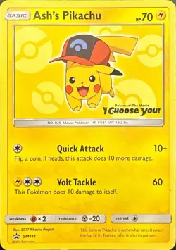 Ash's Pikachu SM111 Black Star Promo Pokemon TCG Card - I Choose You Movie Promo - Image 1