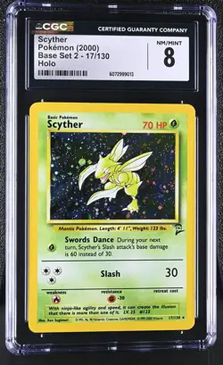 CGC 8 Scyther 2000 Base Set 2 17/130 Holo Pokemon Card - Image 1