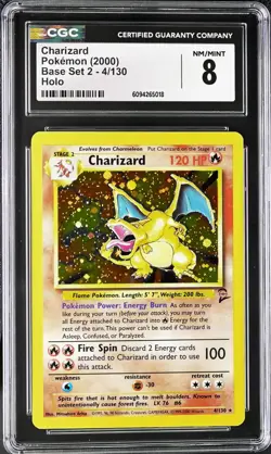 CGC 8 Charizard 2000 Base Set 2 4/130 Holo Pokemon Card psa - Image 1