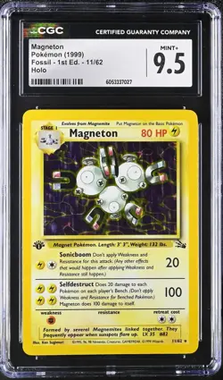 CGC 9.5 MINT+ Magneton 1st Edition Fossil 11/62 Holo 1999 Pokemon Card psa - Image 1