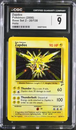 CGC 9 MINT Zapdos Base Set 2 20/130 Holo 2000 Pokemon Card psa - Image 1