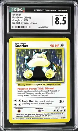 CGC 8.5 Snorlax Jungle 11/64 NO SYMBOL ERROR Holo Rare Pokemon Card NM/MINT+ psa - Image 1
