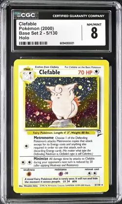 CGC 8 Clefable Base Set 2 5/130 Holo 2000 Pokemon Card NM/MINT psa - Image 1