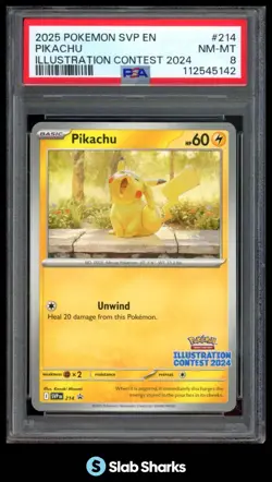 2025 POKEMON SV BLACK STAR PROMO SVP EN #214 PIKACHU ILLUSTRATION CONTEST PSA 8 - Image 1