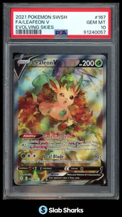 2021 POKEMON SW&SH EVOLVING SKIES #167/203 LEAFEON V FULL ART ULTRA RARE PSA 10 - Image 1