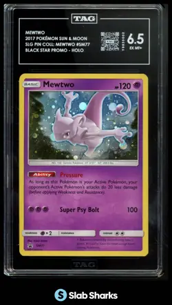 2017 POKEMON S&M SLG PIN COLLECTION BLACK STAR PROMOS #SM77 MEWTWO HOLO TAG 6.5 - Image 1
