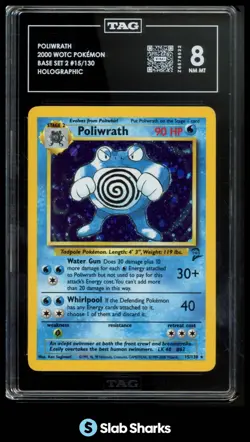 2000 WOTC POKEMON BASE SET 2 #15/130 POLIWRATH HOLO TAG 8 - Image 1