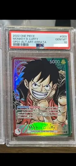 One Piece Card Monkey D. Luffy Alt Art OP01-003 L Romance Dawn PSA 10 - ERRATA - Image 1