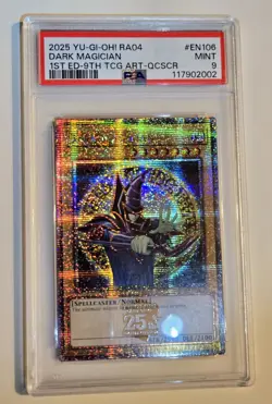 2025 Yu-Gi-Oh! QUARTER CENTURY STAMPEDE Dark Magician QCR RA04-EN106 QCSR PSA 9 - Image 4