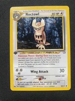 Noctowl 42/111 1st Edition Uncommon Non-Holo Neo Genesis Pokemon Card NM - Image 1