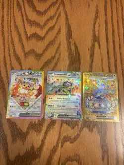 Pokemon Card Lot (3 Cards) Eevee EX Rainbow 174 Terapagos EX And Gold Hyper Rare - Image 1