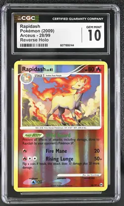 CGC 10 GEM MINT Rapidash 2009 Arceus 28/99 Reverse Holo Pokemon Card - Image 1