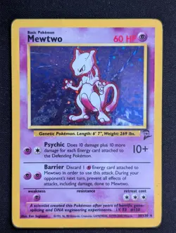 Mewtwo 10/130 Vintage WOTC MP Pokemon TCG Base Set 2 Holo Rare Card - Image 1