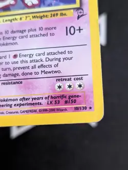 Mewtwo 10/130 Vintage WOTC MP Pokemon TCG Base Set 2 Holo Rare Card - Image 5