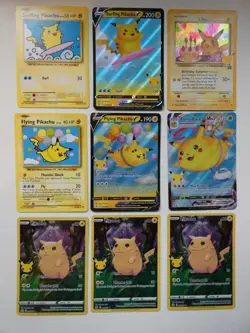 Lot Of 9 Pikachu Pokemon Cards *V, VMAX, Flying, Surfing, And Birthday* - Image 2