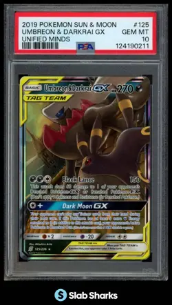 2019 POKEMON SUN MOON UNIFIED MINDS #125/236 UMBREON DARKRAI TAG TEAM GX PSA 10 - Image 1