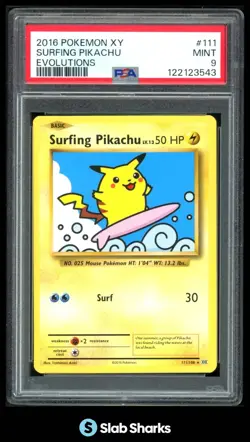 2016 POKEMON XY EVOLUTIONS #111/108 SURFING PIKACHU PSA 9 - Image 1