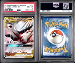 2019 POKEMON SUN & MOON TEAM UP #113 LATIAS & LATIOS GX PSA 10 - Image 3