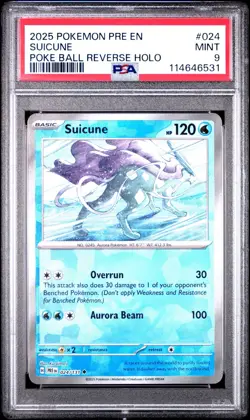 2025 POKEMON PRE EN-PRISMATIC EVOLUTIONS POKE BALL REVERSE HOLO SUICUNE PSA 9 - Image 1