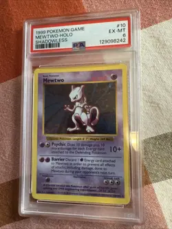 Pokemon Mewtwo TCG Holo Card Shadowless, 10/102, Base Set 1999 PSA 6 - Image 1