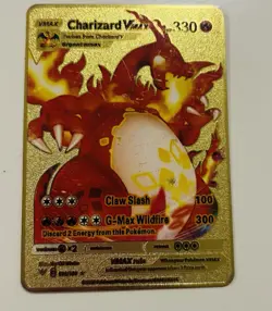 Gold Metal Pokemon 6 Charizard Cards Fan Art ( UNOFFICIAL ) VMAX V GX TAG TEAM - Image 2