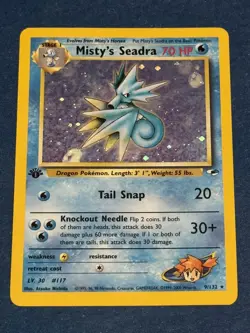 Pokemon Vintage TCG Misty's Seadra 1st Edition Holo Card 009/132 Gym Heroes - Image 1