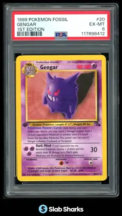 1999 POKEMON FOSSIL 1ST EDITION #20/62 GENGAR PSA 6 - Image 1