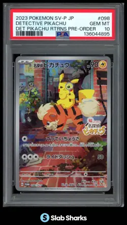 2023 POKEMON JAPNESE BLACK STAR PROMO #098/SV-P DETECTIVE PIKACHU RETURNS PSA 10 - Image 1