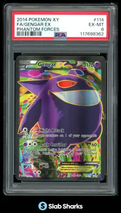 2014 POKEMON XY PHANTOM FORCES #114/119 GENGAR EX FULL ART PSA 6 - Image 1