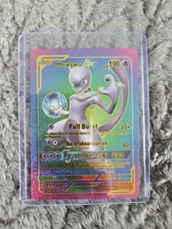 Mewtwo GX Rainbow Foil Fan Art Premium Vinyl Collector Pokemon Card Psystrike - Image 1
