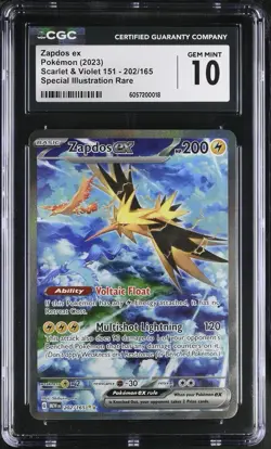 CGC 10 Zapdos ex SIR Pokemon 151 SV 202/165 Special Illustration Rare Card Mew - Image 1