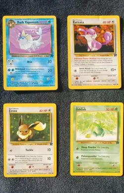 4 CARDS Pokemon Team Rocket Dark Vaporeon 45 Eevee 55 Oddish 63 Ratta 66 Vintage - Image 1