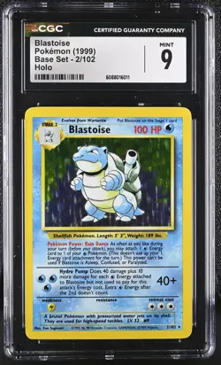CGC 9 MINT Blastoise 1999 Base Set 2/102 Holo Pokemon Card - Image 1