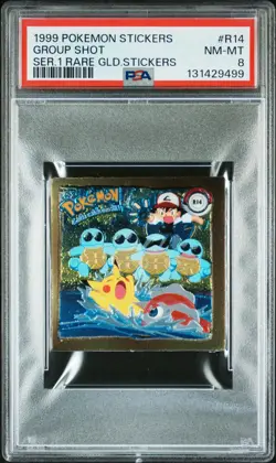 1999 POKEMON STICKERS SERIES 1 RARE GOLD STICKERS #R14 GROUP SHOT PSA 8 - Image 1