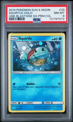 2019 POKEMON SUN & MOON UNBROKEN BONDS #33 SQUIRTLE-HOLO PSA 8 - Image 1