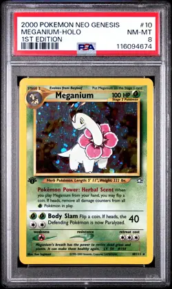 Meganium-Holo 1st Edition Pokemon Neo Genesis 1st Edition 10 NM PSA NM-MT 8 - Image 1